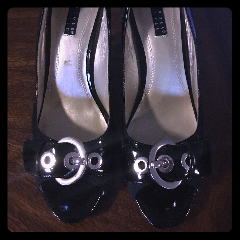 Open toed black dress shoes